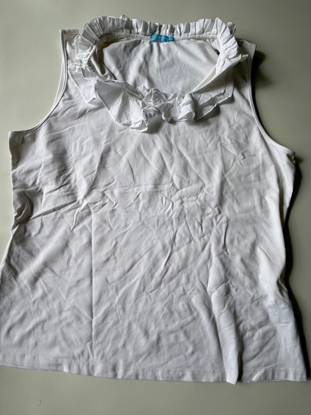 J.McLaughlin White Catalina Cloth Ruffle Neck Sleeveless Top Shell XL